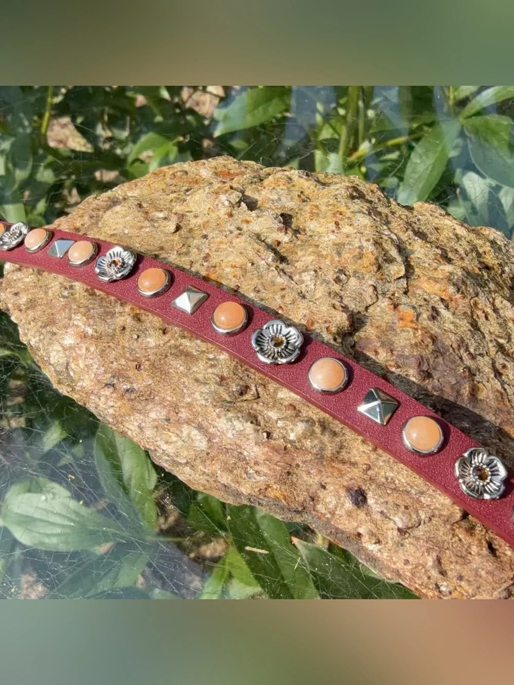 NWT Coach Willow Floral Studded Leather Bracelet Bordeaux Tea Rose Charm 22136